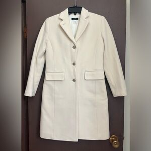 J Crew Ivory Wool/Cashmere Single Breasted Longline Overcoat Size P0